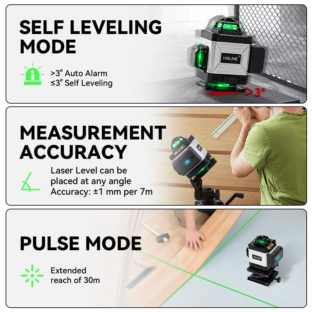 Niveau laser professionnel HGLINE 16 lignes avec télécommande APP à nivellement automatique 360 °