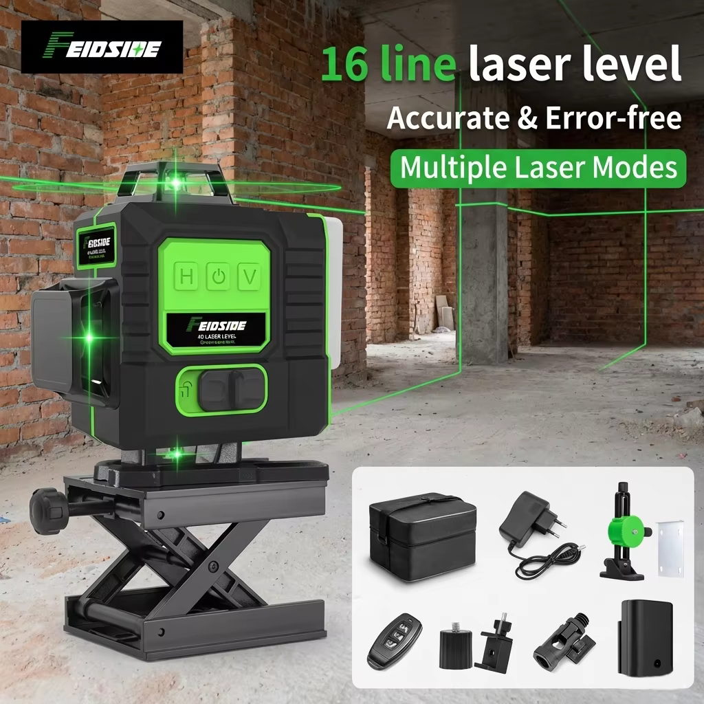 Niveau laser vert FEIDSIDE 16/12 lignes 360° ° Faisceau 3D ultra-lumineux à auto-nivellement pour tous les projets de