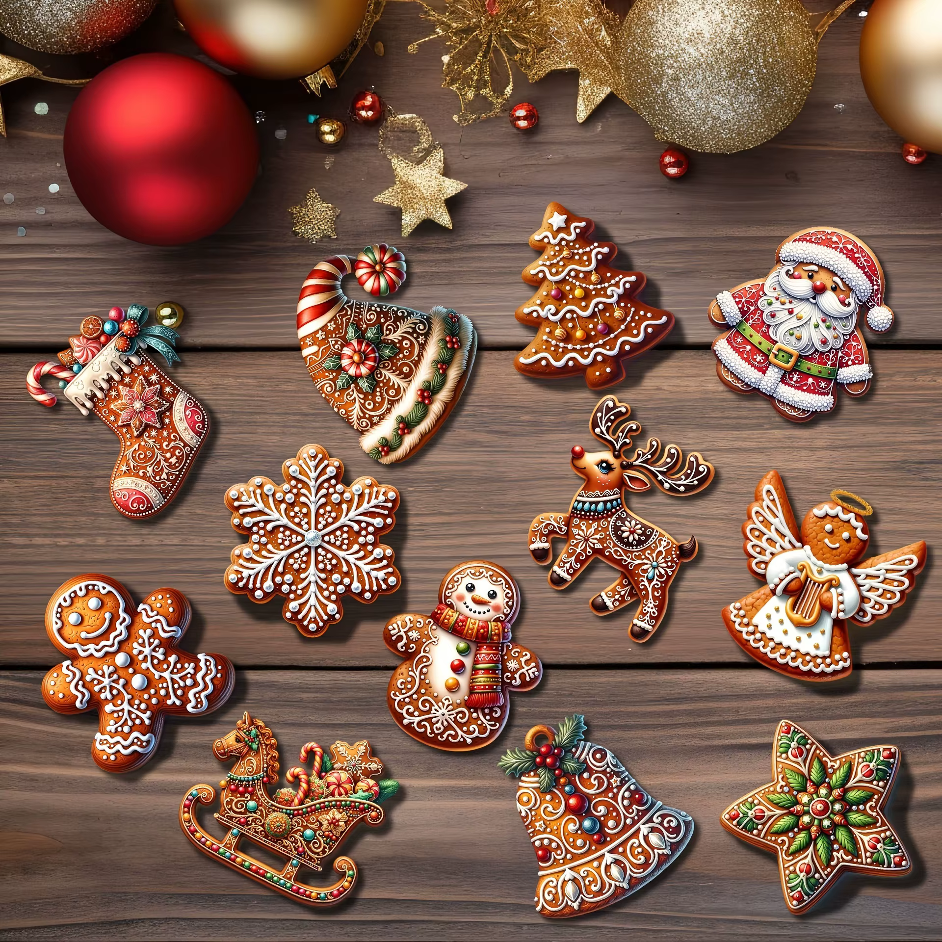 Ensemble d'ornements de noël en bois faits à la main
