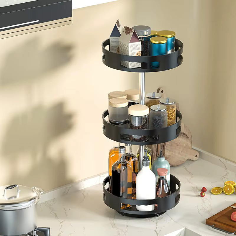 360 ° Étagère à épices rotative multi-niveaux, carrousel de rangement pour comptoir de cuisine, plateau tournant pour bouteilles et bocaux d'épices