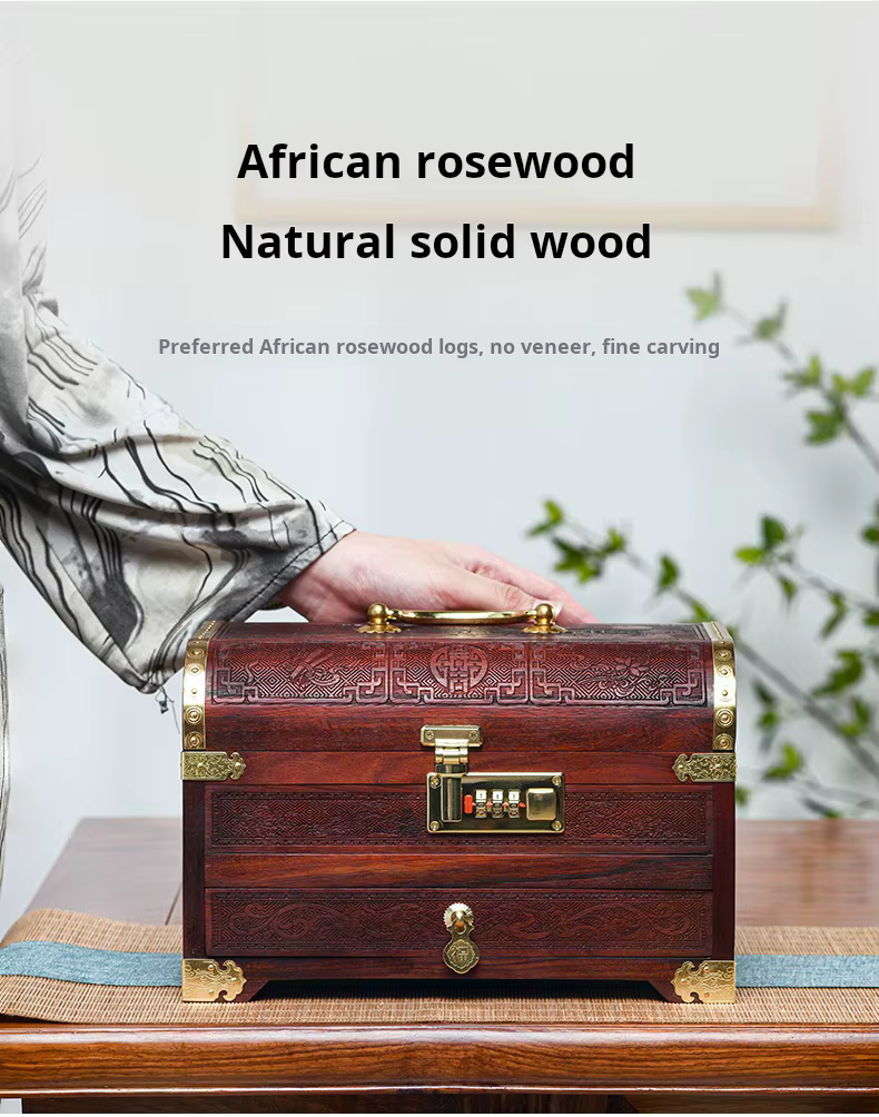 Boîte de rangement pour bijoux en bois massif d'acajou haut de gamme