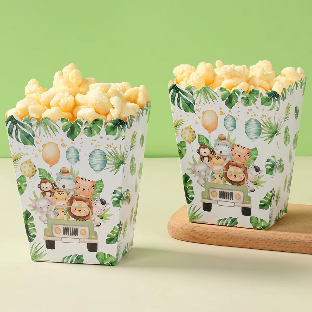 Boîtes à pop-corn pour animaux de la Jungle, boîtes à friandises du Zoo, fournitures de fête d'anniversaire sur le thème de la Jungle en papier, cadeaux de réception-cadeau pour bébé, décorations de n