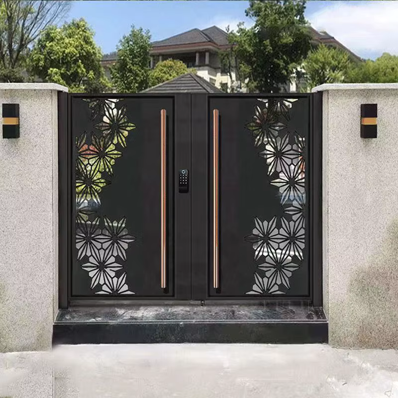 Porte de cour en fer forgé de haute qualité, design moderne, cadre en aluminium, porte de voie, clôture naturelle, nouvelle porte extérieure