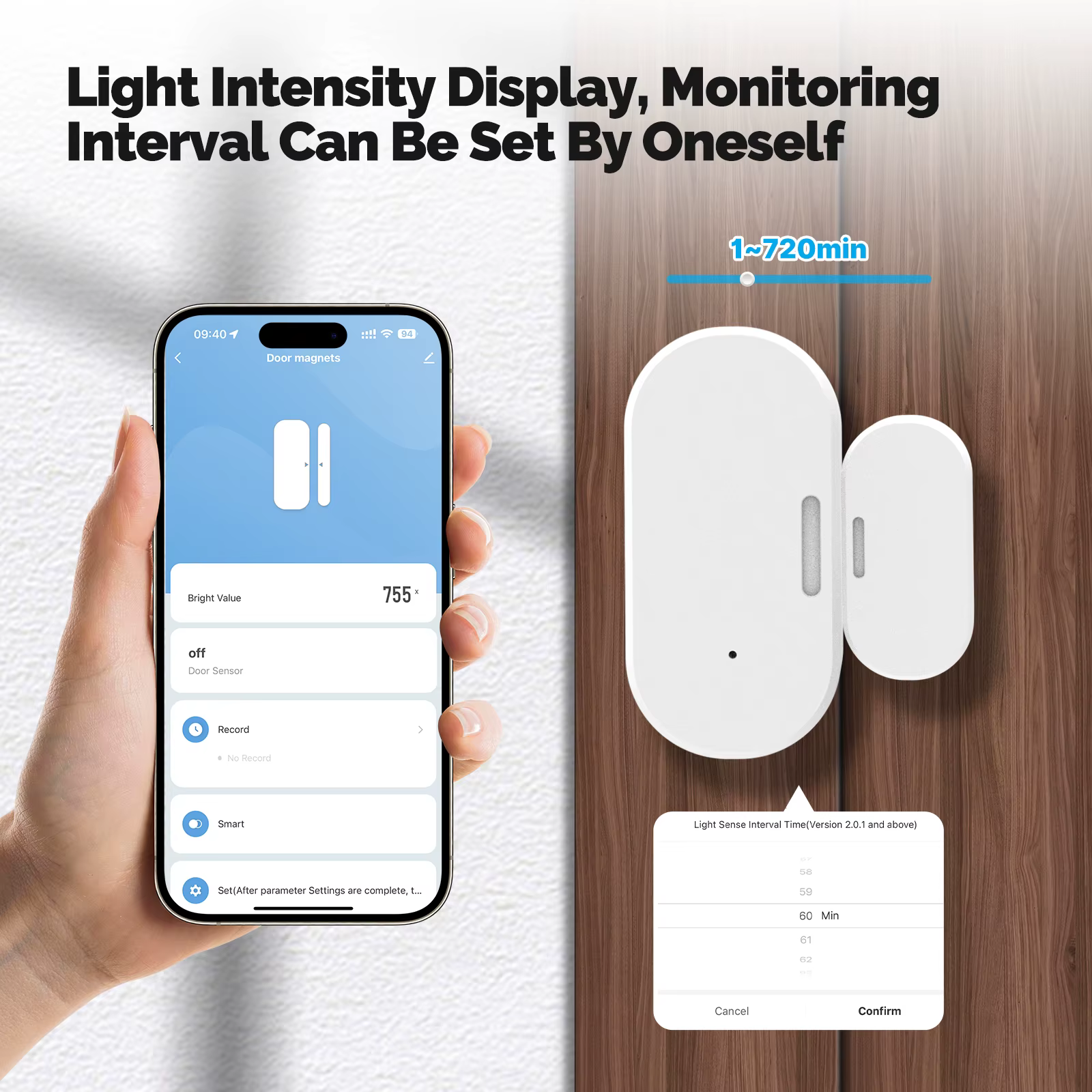 Capteur de porte/fenêtre intelligent MOES Tuya ZigBee avec détection de lumière