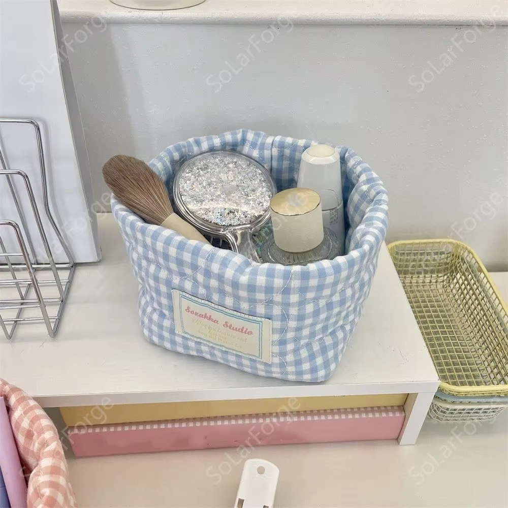 Panier de rangement en tissu à carreaux pour la maison