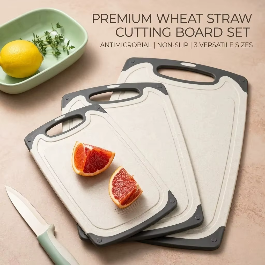 Planche à découper pour la cuisine, antidérapante, avec rainure pour les jus, sans BPA, en plastique PP, pour légumes, viande, fruits