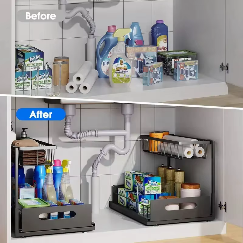 Outil magique de rangement de cuisine! Panier extractible Double couche sous l'évier