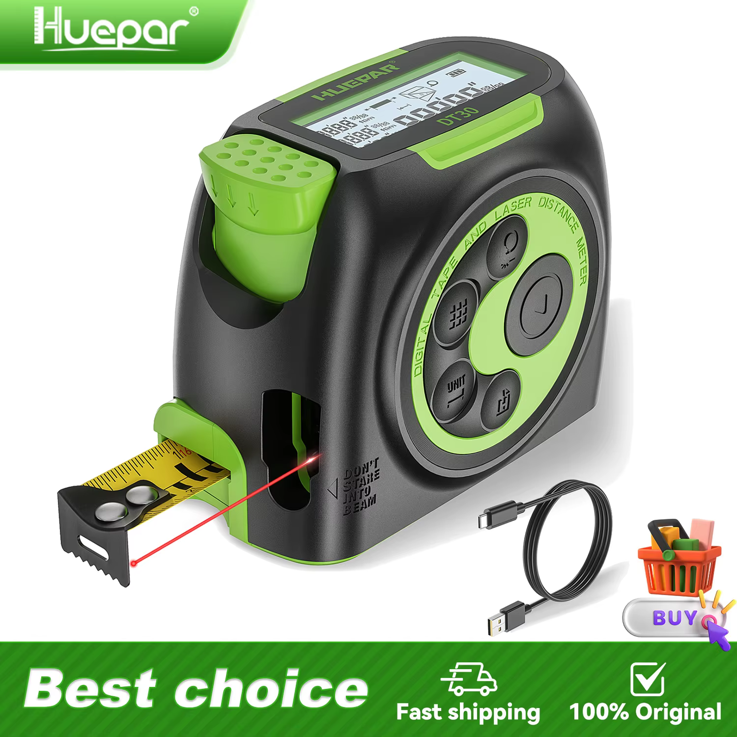 Huepar ruban à mesurer Laser 2 en 1