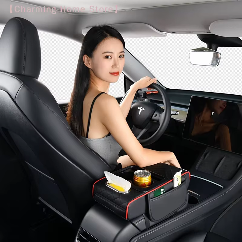 Boîte de rangement pour accoudoir de voiture, Organisateur de console centrale de voiture, Coussin rehausseur d'accoudoir avec porte-gobelet, Boîte de rangement pour accoudoir