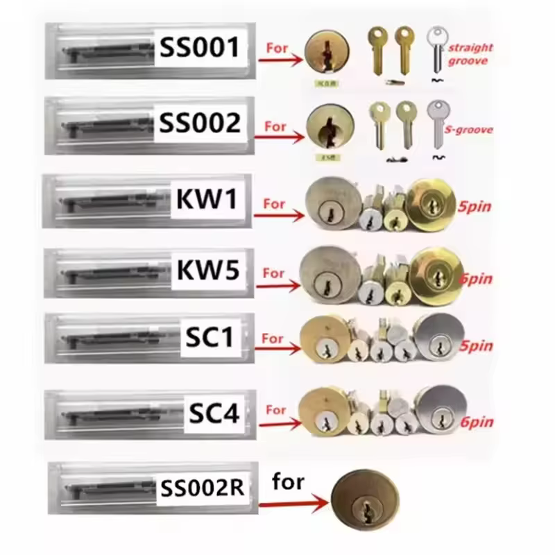 Outil professionnel de serrurier Lishi 2 en 1 SC4 SC1 SS001 Pro SS002 Pro SS002R R52 KW1 KW5 pour serrures de porte résidentielles et clés civiles