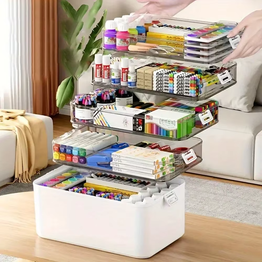 Organisateur de papeterie multifonctionnel à grande capacité, classification multicouche, boîte de rangement portable, accessoires de bureau