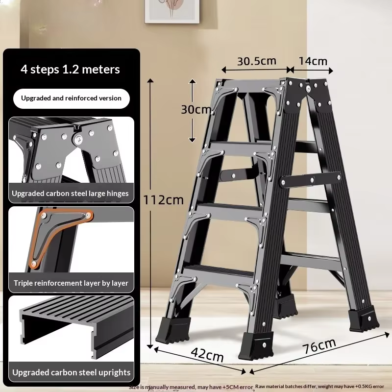 Escabeau pliant robuste à 3 marches en aluminium, escabeau portable pour la maison et la cuisine, stable, antidérapant, renforcé