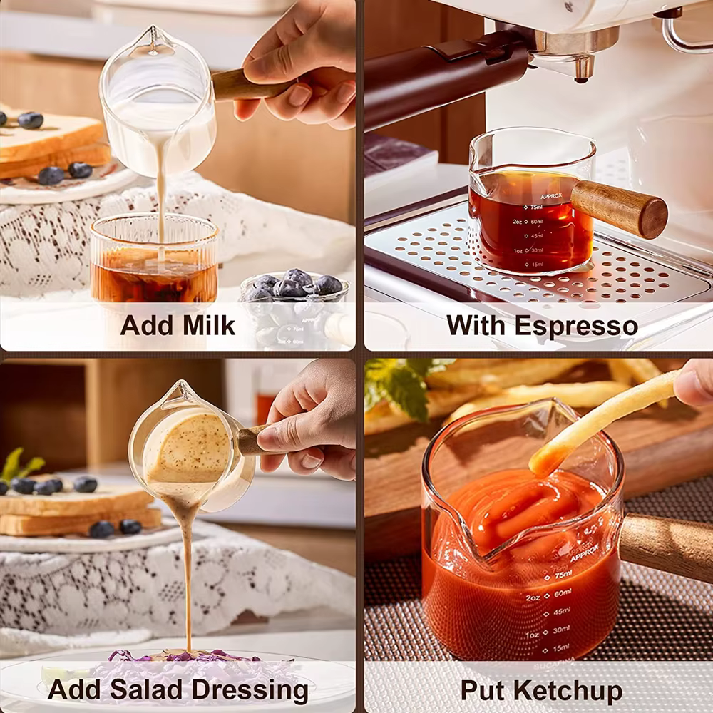 Tasse à Mesurer en Verre Thermique, Carafe à Lait avec Poignée, Échelle, Double ou Simple Bouche, 75ml