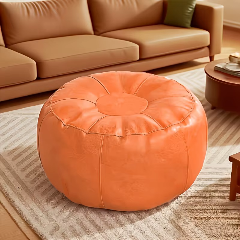Pouf de rangement en cuir PU, non rembourré, rond, à remplir de vêtements, grande capacité, minimaliste, repose-pieds de canapé