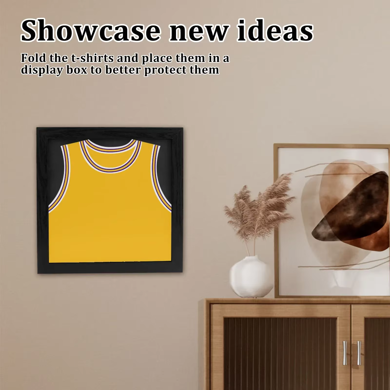 Cadre de présentation mural multifonctionnel pour maillots en bois