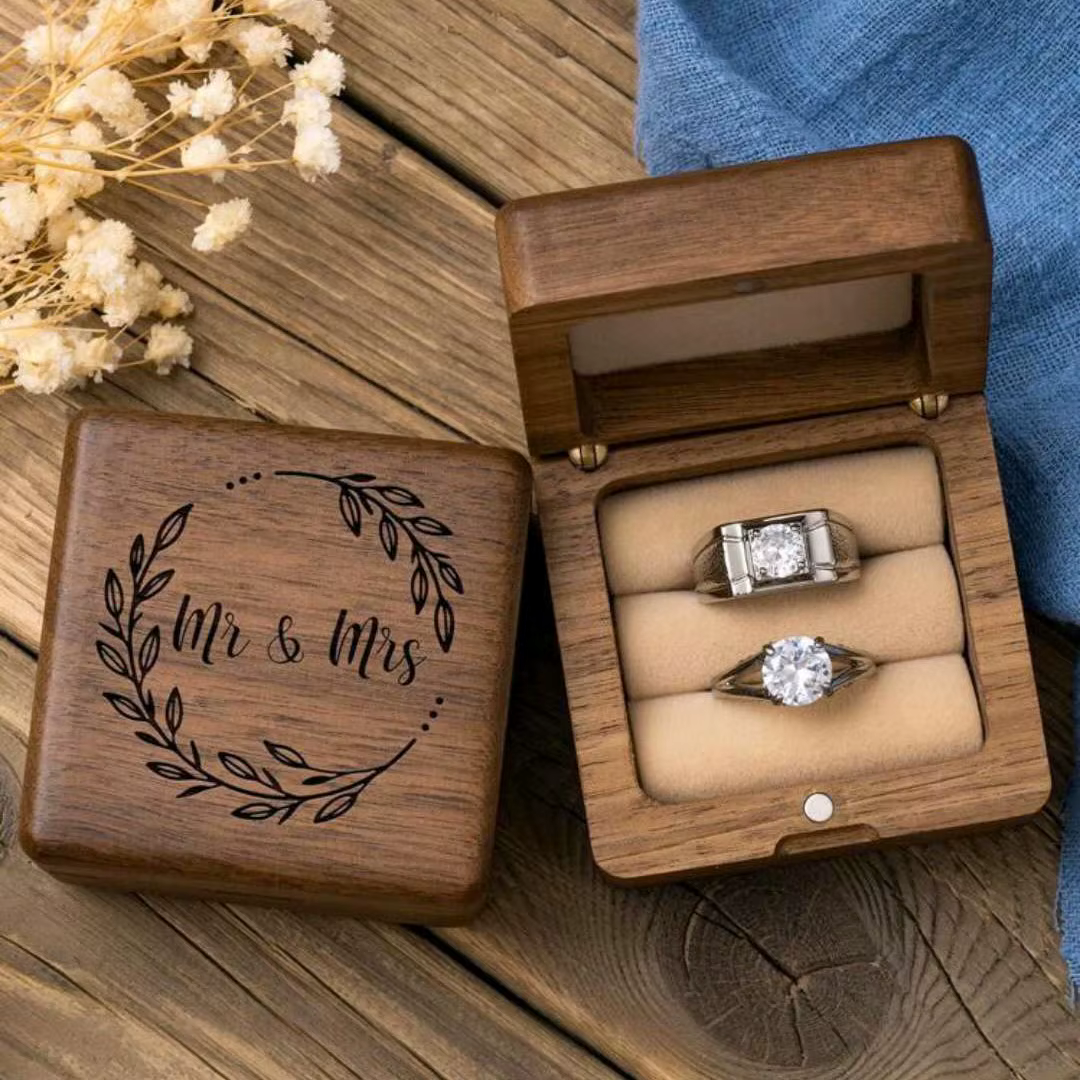 Mrs & mr – boîte en bois pour bague de mariage
