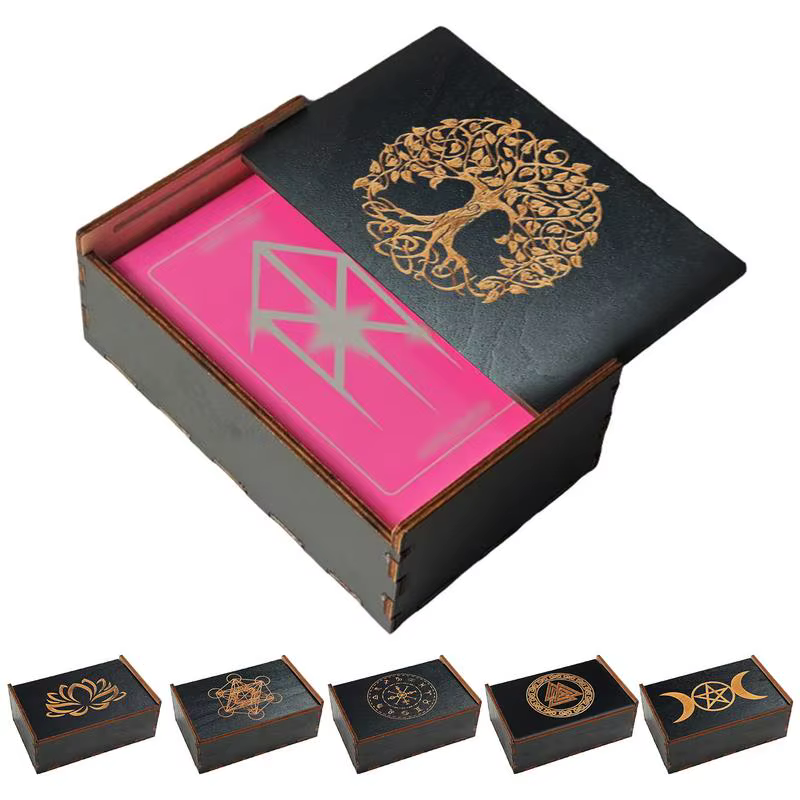 Boîte à bijoux en bois vintage pour cartes de tarot