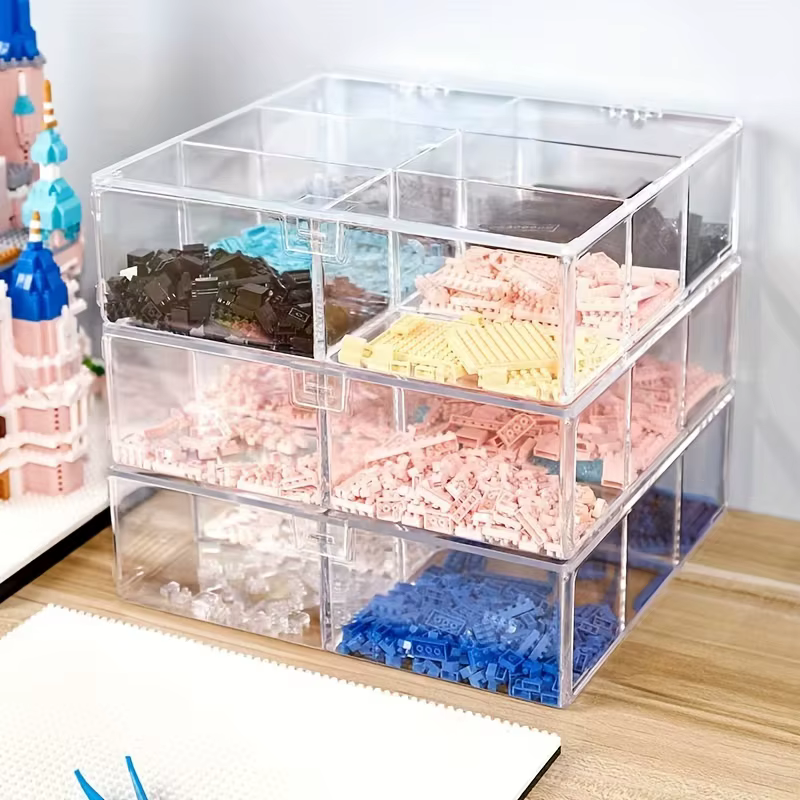 Boîte de Rangement Transparente à 6 Compartiments pour décennie s de Construction
