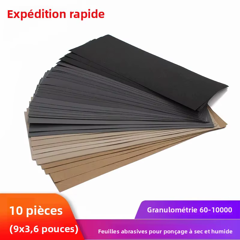 10 pièces papier de verre sec et humide 9x3.6 pouces feuilles de ponçage
