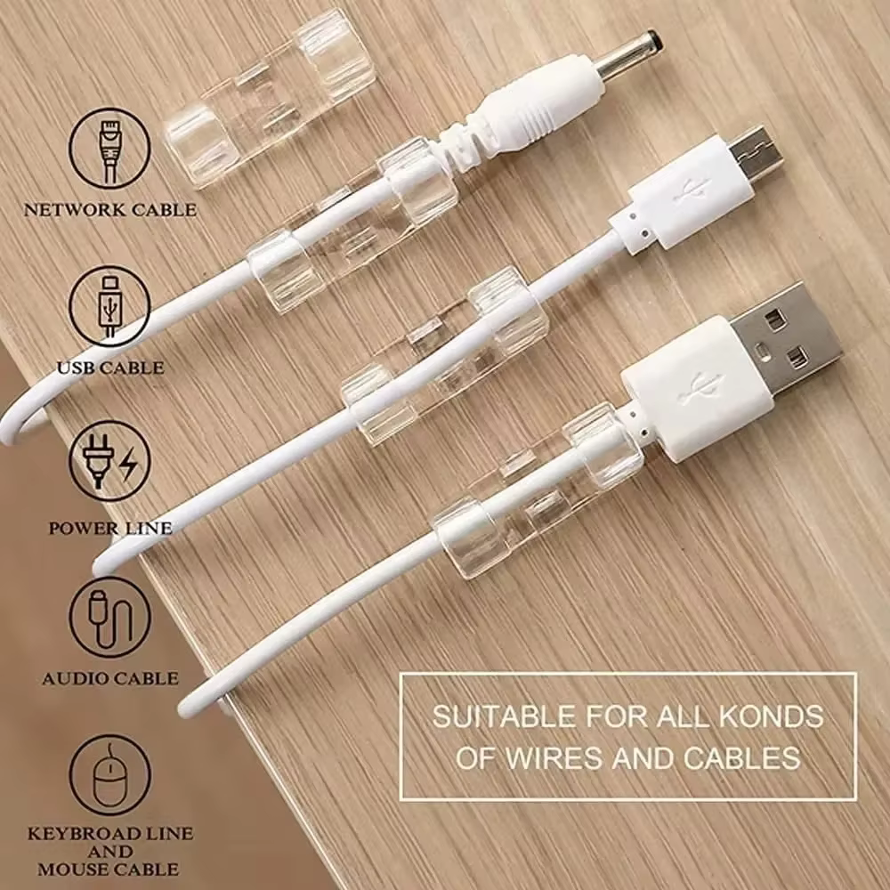 Clips de rangement de câbles pour la gestion des câbles, support de fil et enrouleur de bobine de câble de données de chargement USB avec crochets muraux, 20/40 pièces