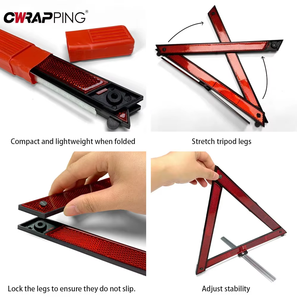 Triangle de voiture trépied d'avertissement réfléchissant pliable