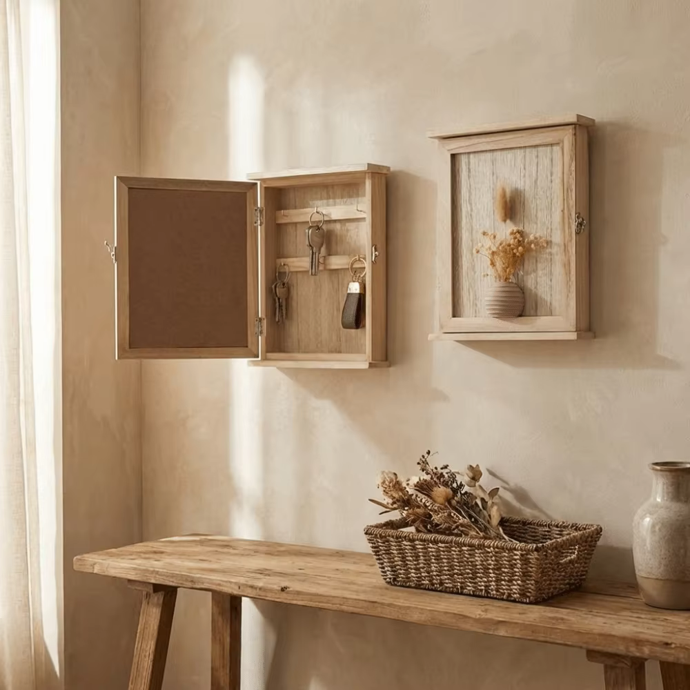 Boîte de rangement murale en bois pour clés