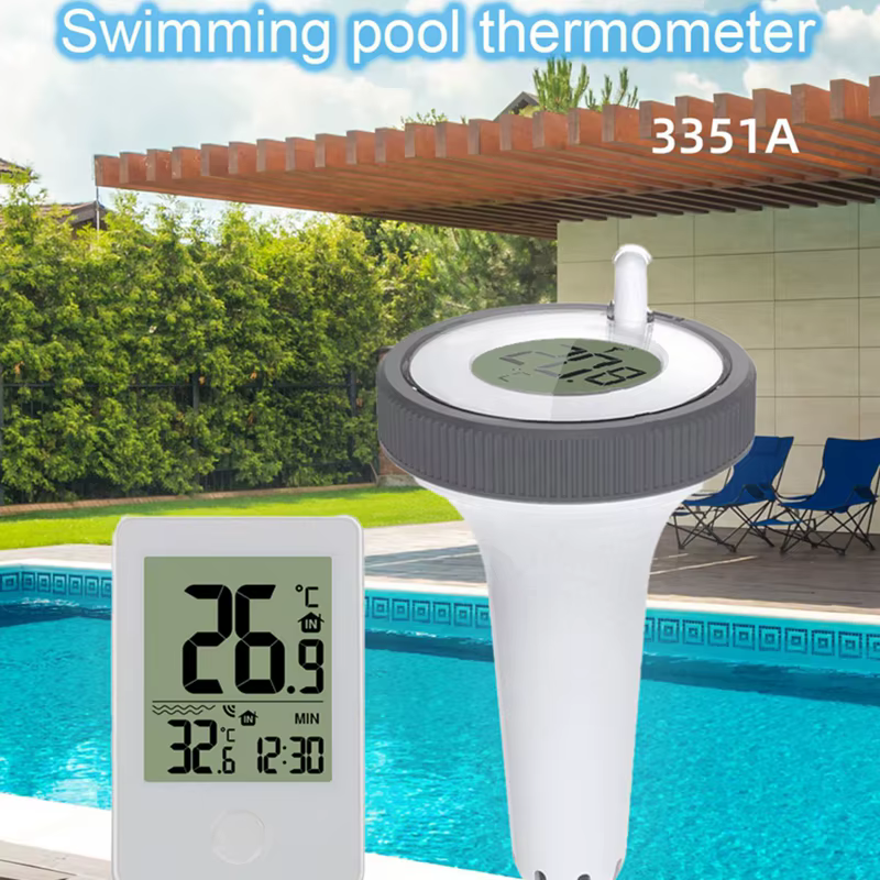 Thermomètre de piscine flottant numérique sans fil LCD piscine bain eau spas aquariums moniteur de température intérieure/extérieure horloge à distance