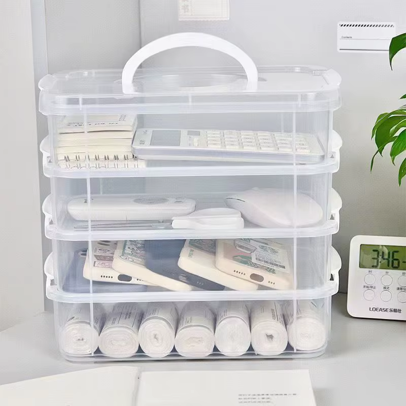 Grande boîte de rangement transparente empilable à 4 couches avec couvercle