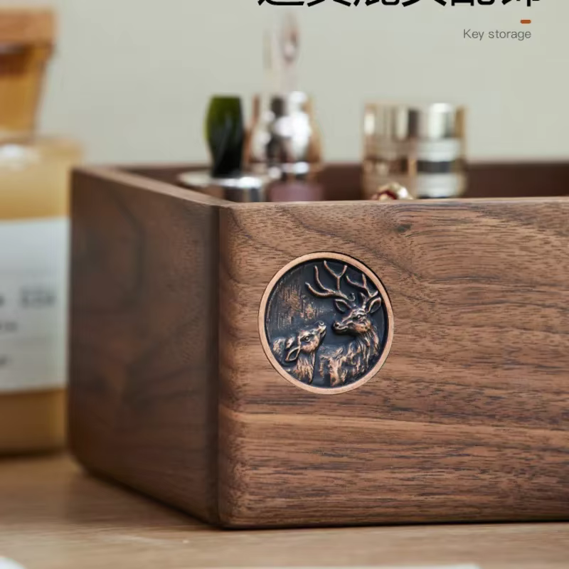 Boîte de rangement en bois massif de noyer noir, porte-clés, plateau de porche, organisateur de bureau pour articles divers, cosmétiques, bijoux