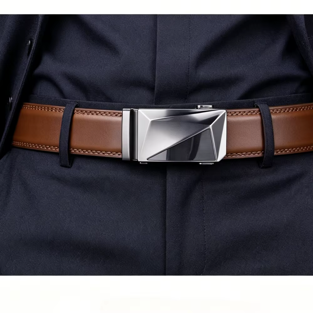 Ceinture pour homme en alliage géométrique plat avec boucle automatique