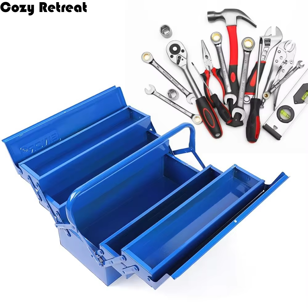 Boîte à outils métallique robuste à 2 niveaux pour rangement embarqué