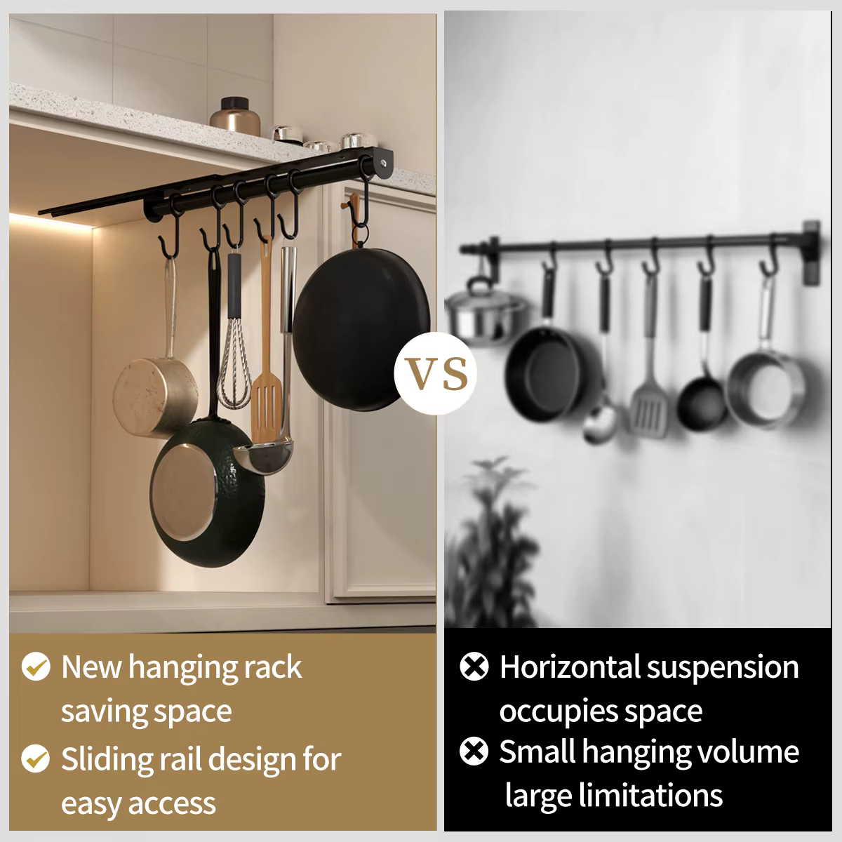 Étagère à ustensiles de cuisine, support de rangement suspendu pour casseroles et bols, plateforme de rangement coulissante multifonctionnelle, gain de place sur le comptoir