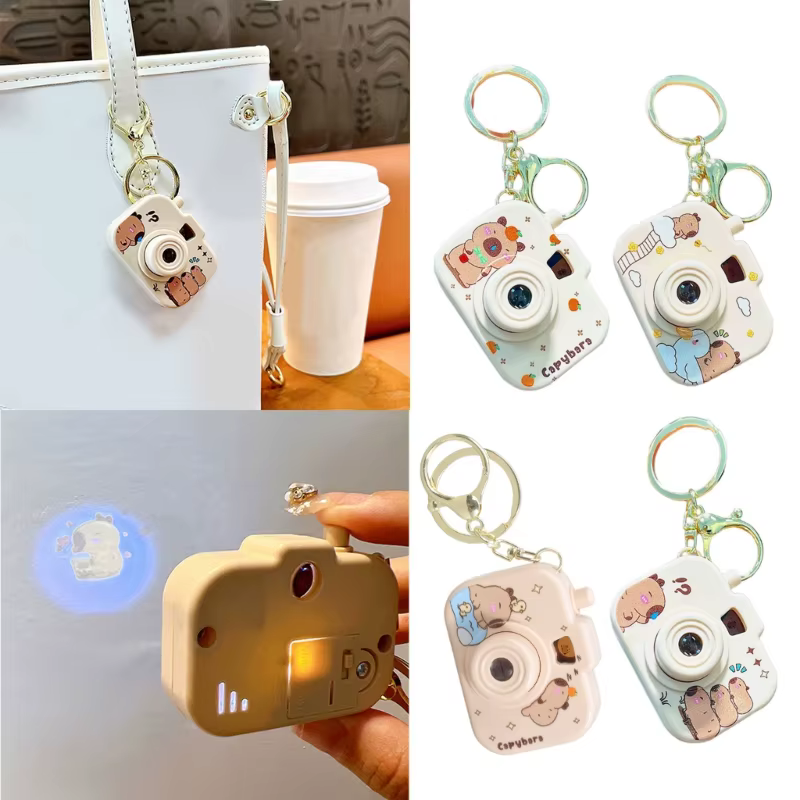 Nouveau Capybara Projection caméra porte-clés dessin animé Kawaii Mini