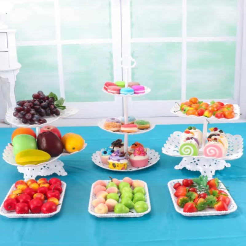 Plats de support de gâteau Chi Snacks, assiettes en plastique, bonbons, salon, maison, assiette de fruits à trois couches, panier de fruits moderne créatif