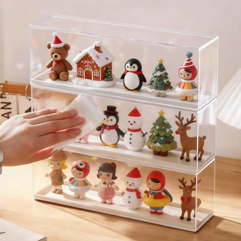 Mallette de rangement d'affichage en acrylique pour figurine d'action, boîte de rangement transparente anti-poussière pour figurines, boîte aveugle empilable, affichage étagé