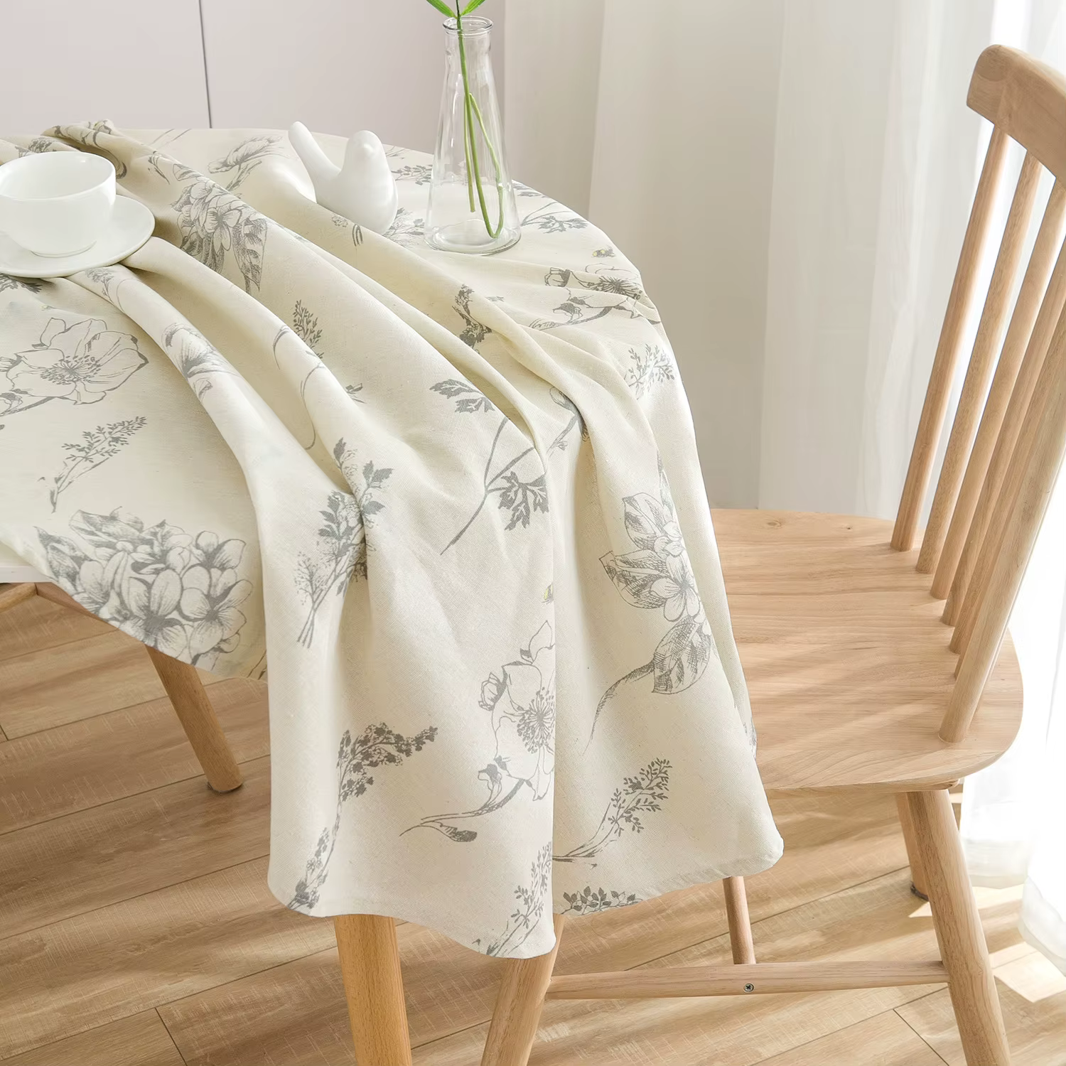 Nappe Ronde en Coton et Lin à Imprimé Botanique Naturel – Housse de Table Décorative pour Cuisine