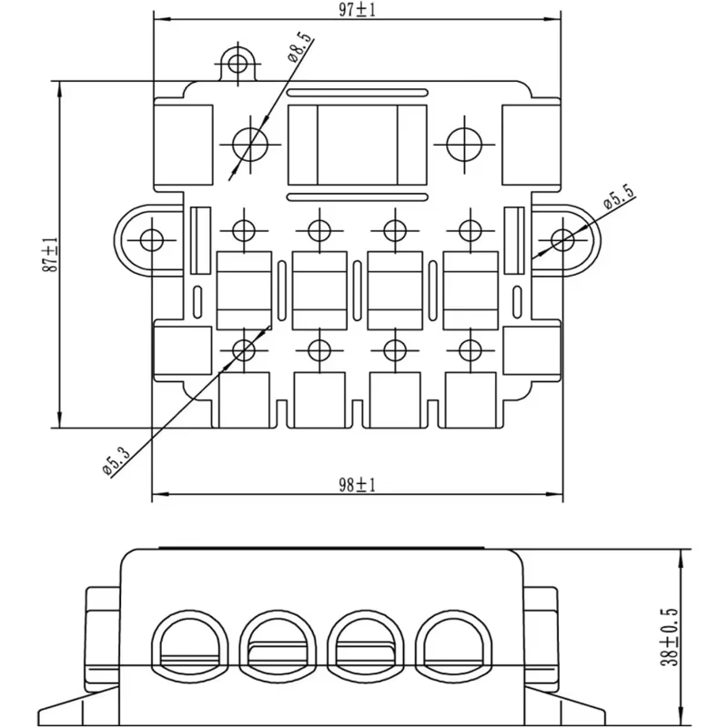 Boîte à fusibles 5 voies avec barre omnibus