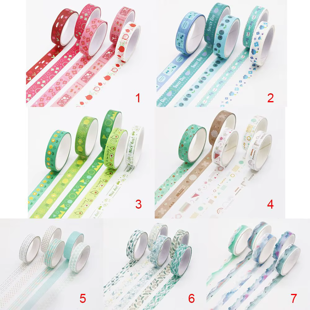 5 rouleaux/boîte de ruban adhésif washi pour scrapbooking, papeterie scolaire mignonne