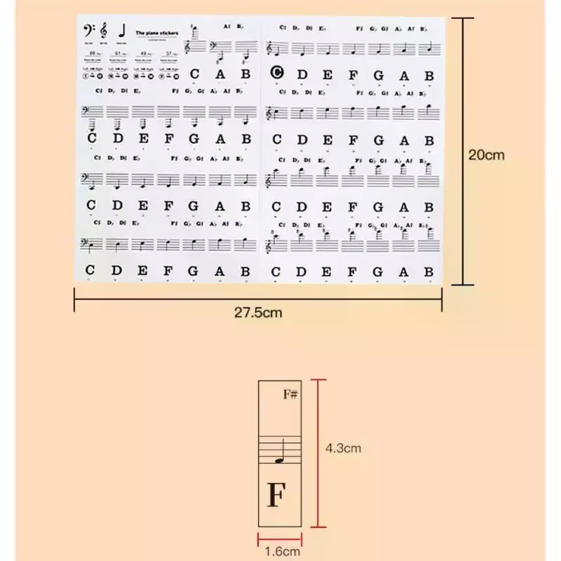 1 ensemble d'autocollants de lettres pour piano pour débutants