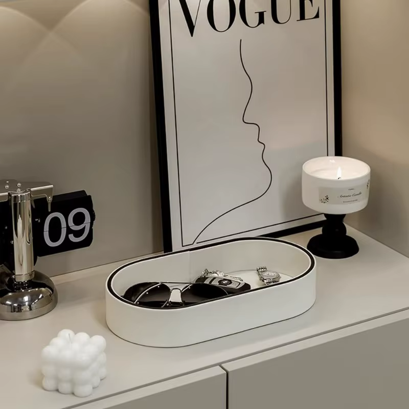 Boîte de rangement en cuir PU pour décoration de salon