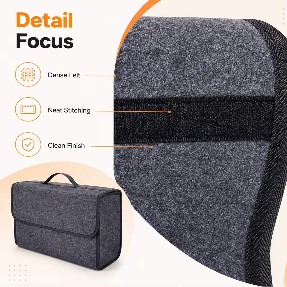 1PC Boîte de rangement en feutre gris foncé pour voiture