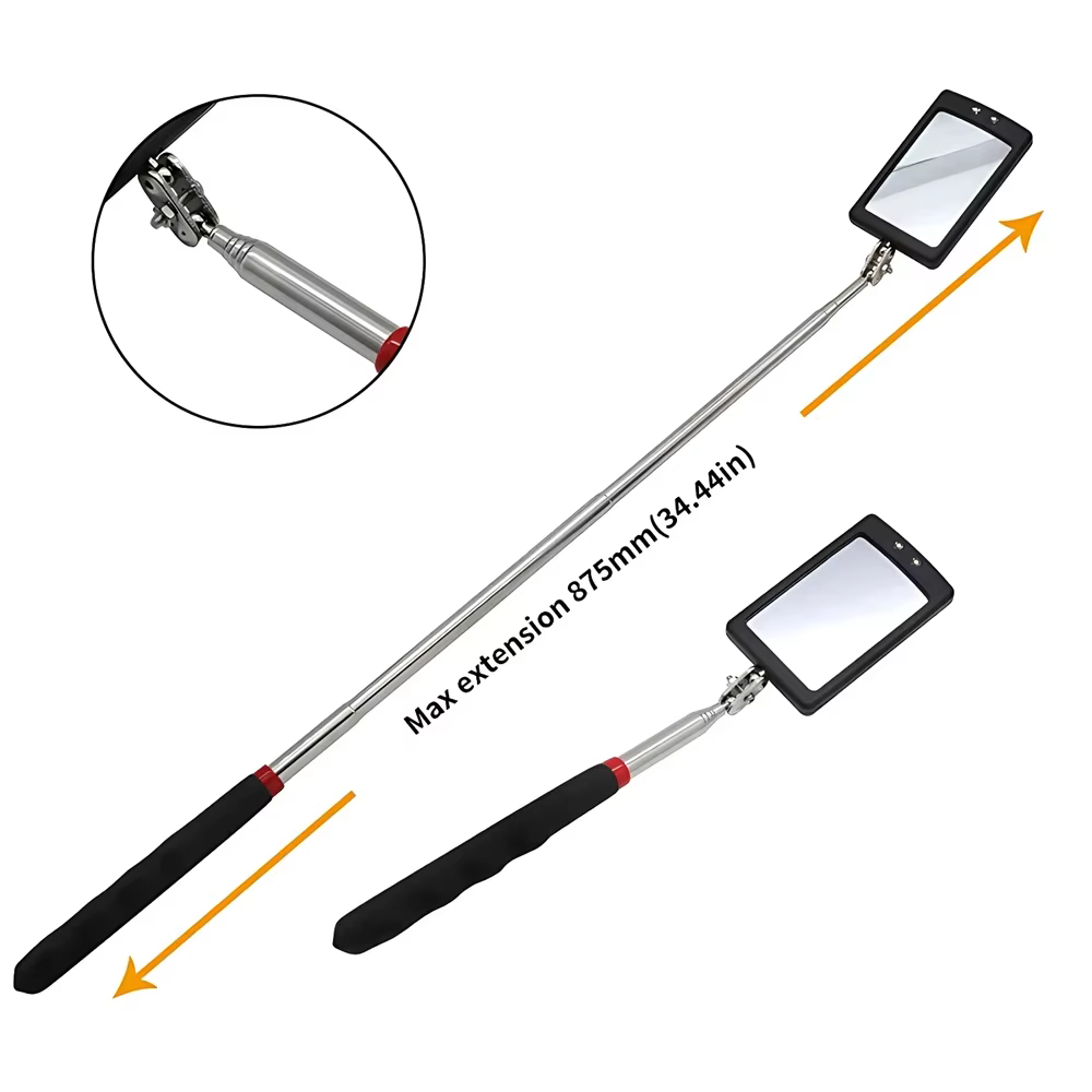 Miroir d'inspection avec éclairage LED 360 ° Lentille de détection télescopique carrée rétractable