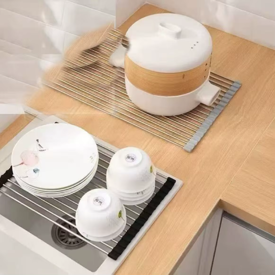 Égouttoir à vaisselle en fer avec panier de drainage et bec verseur