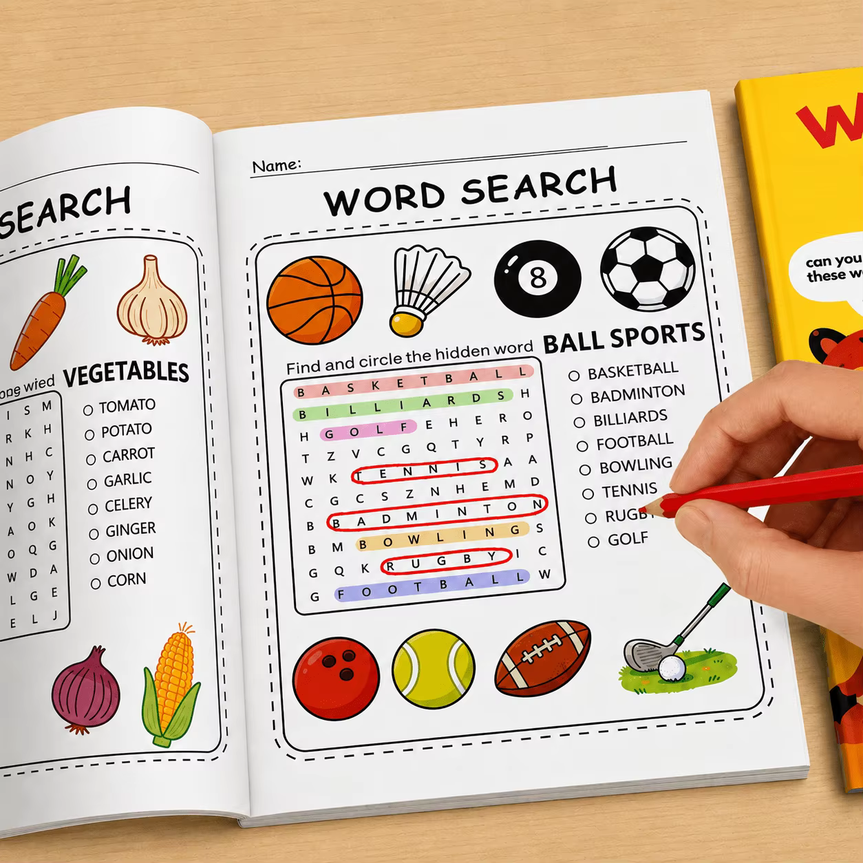 Livre de jeux de mots cachés de 32 pages pour enfants