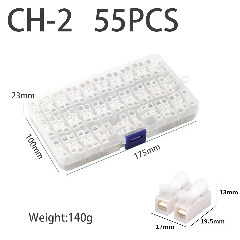 Boîte 55 pièces CH-2 connecteur rapide de fil à ressort 2p bornes à sertir électriques bloc pince de câble d'épissure bande Led facile à installer