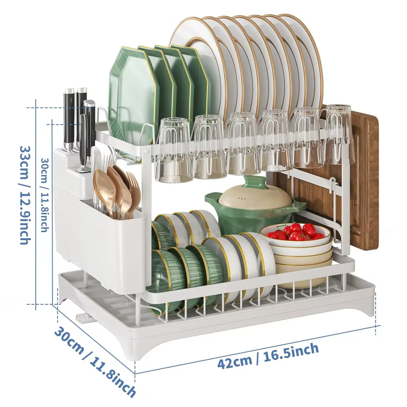 Égouttoir à vaisselle à 2 niveaux pour cuisine, support de rangement pour bols, couverts, baguettes, couteaux, fourchettes et tasses