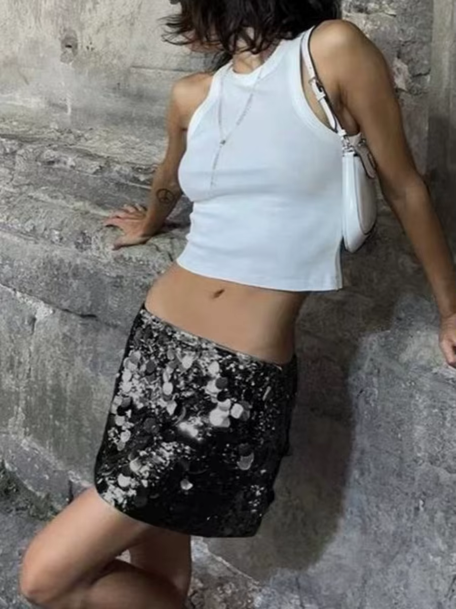 Y2k – jupe Vintage à paillettes pour femmes
