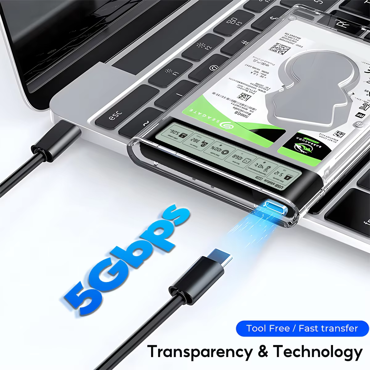 Boîtier de disque dur 2.5 SSD SATA vers USB 3.2 avec adaptateur 5Gbps