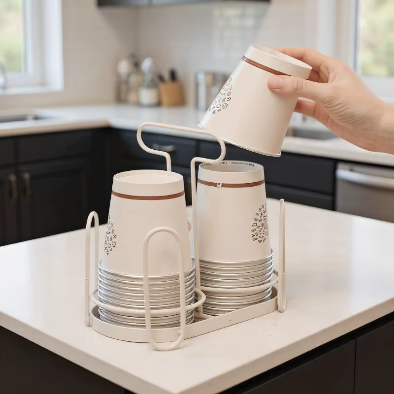 Boîte de rangement de couvercle de tasse, support de tasse jetable, distributeur de porte-gobelet d'art en fer pour comptoirs, support de rangement de café Durable pour la cuisine