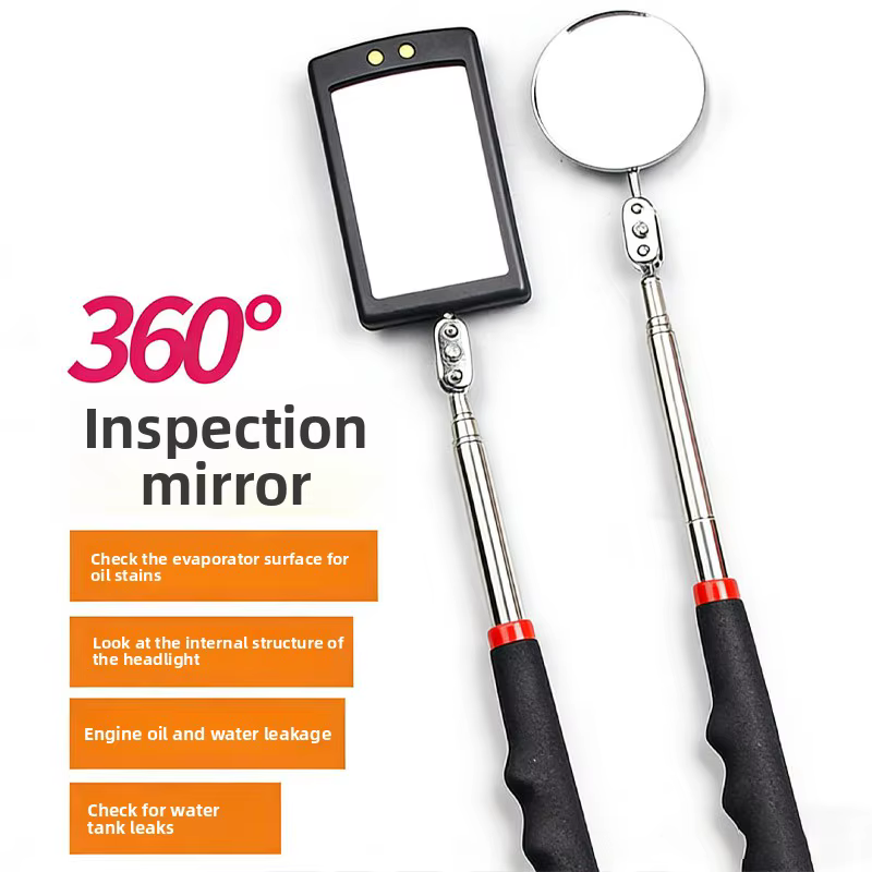 360 ° Miroir d'inspection télescopique avec lumière LED